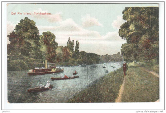 Eel Pie Island - Twickenham - steam boat - London suburbs - United Kingdom - old postcard - unused - JH Postcards