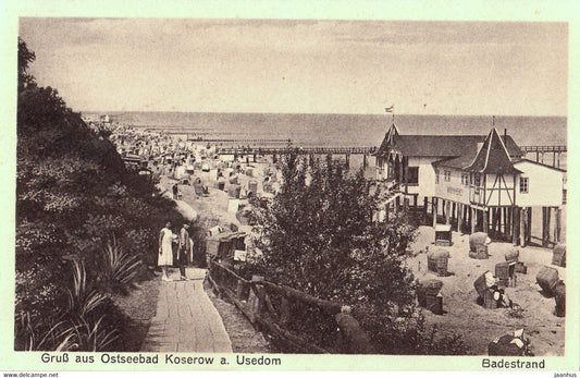 Gruss aus Ostseebad Koserow a Usedom - Badestrand - beach - old postcard - 85 - Germany - unused - JH Postcards