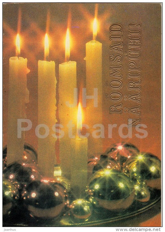 New Year Greeting card - 2 - decorations - candles - 1981 - Estonia USSR - used - JH Postcards