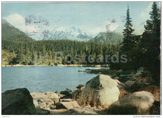 The Tatra National Park - view of Mt Vysoka from lake Strbske Pleso - Kopky - Czechoslovakia - Slovakia - used 1965 - JH Postcards