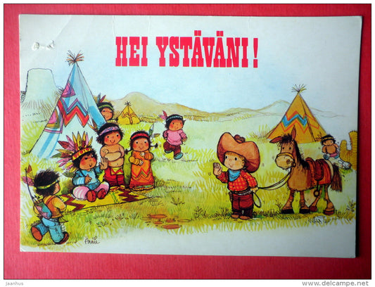 illustration by Anne - indian tribe - horse - cowboy - 034-3 - circulated in Finland - JH Postcards