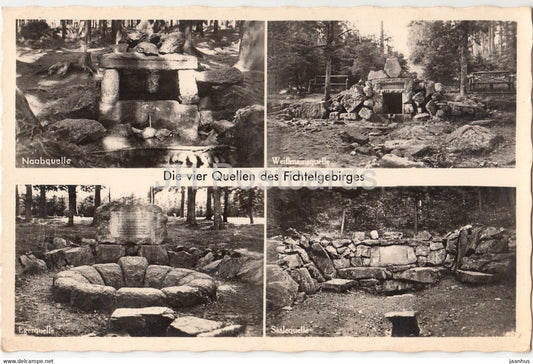 Die Vier Quellen des Fichtelgebirges - Naabquelle - Egerquelle - Saalequelle - old postcard - Germany - unused - JH Postcards