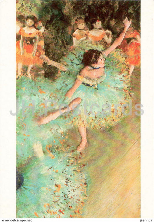 painting by Edgar Degas - Die Grunen Tanzerinnen - Green Dancers - ballet - France art - Germany - used - JH Postcards
