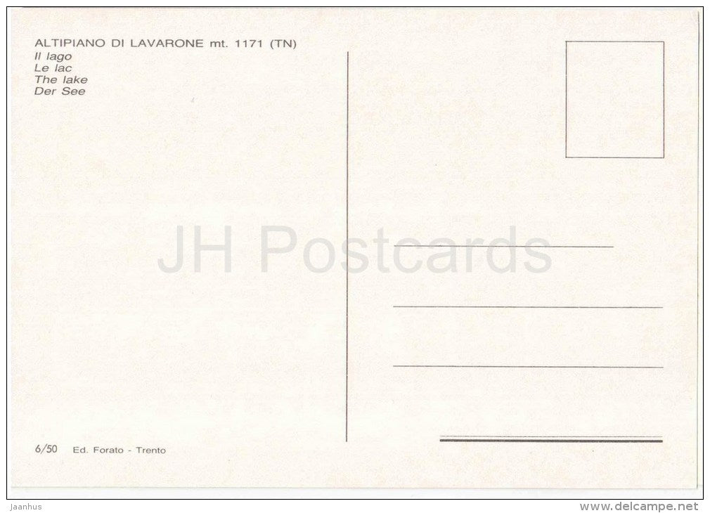 Il Lago - Altipiano di Lavarone mt 1171 - Trento - 6/50 - Italia - Italy - unused - JH Postcards