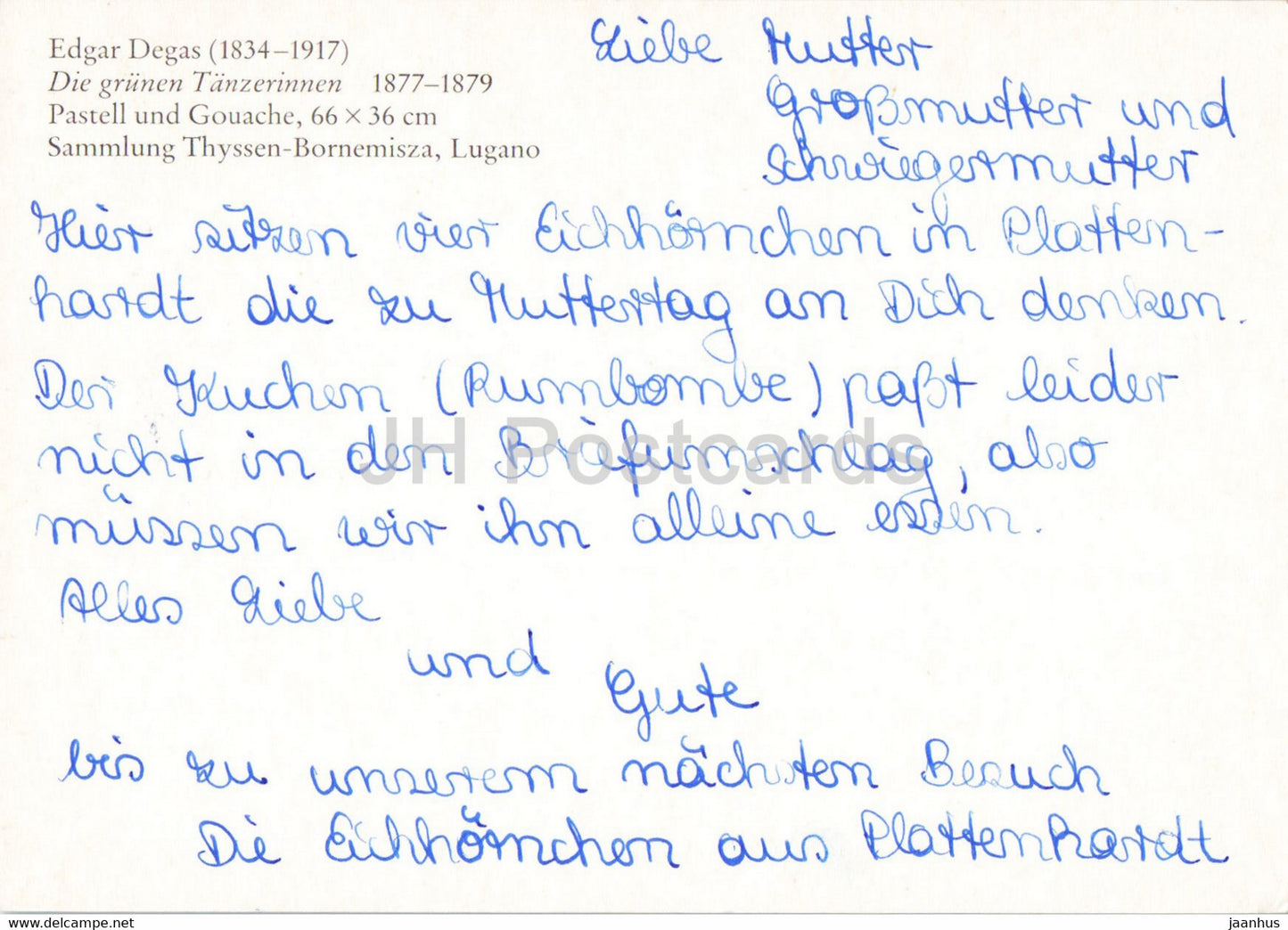 painting by Edgar Degas - Die Grunen Tanzerinnen - Green Dancers - ballet - France art - Germany - used