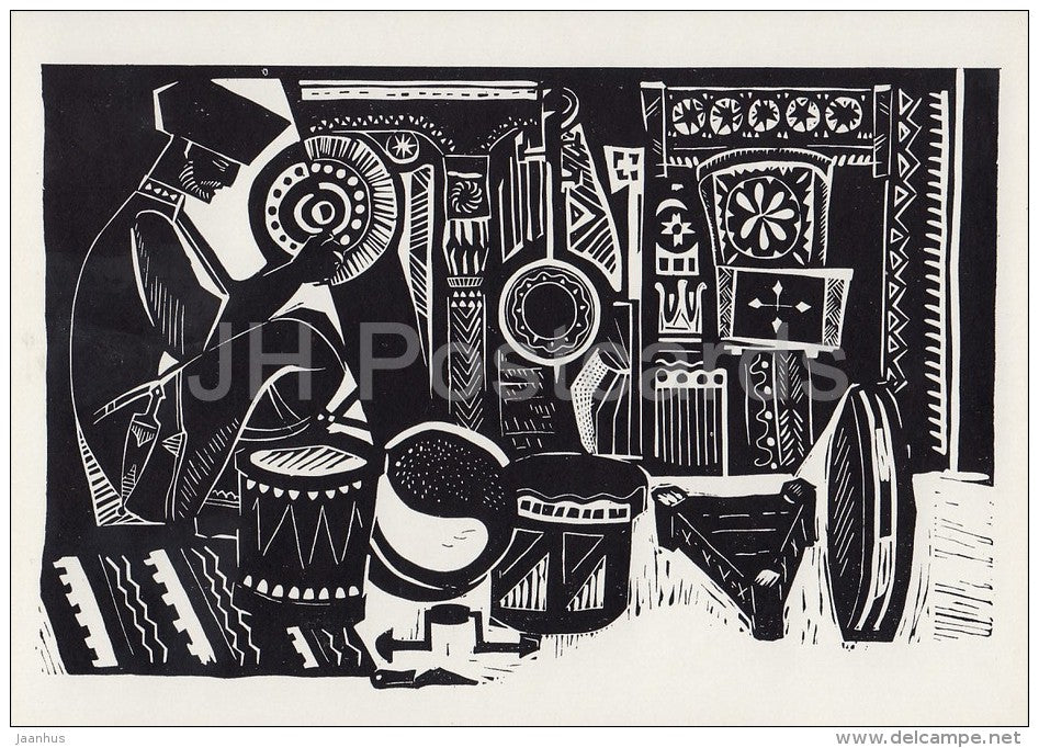 painting by A. Gasan K. Sungurov - Woodcarver , 1969 - Dagestan art - Russia USSR - 1980 - unused - JH Postcards