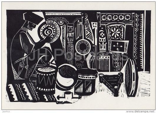 painting by A. Gasan K. Sungurov - Woodcarver , 1969 - Dagestan art - Russia USSR - 1980 - unused - JH Postcards