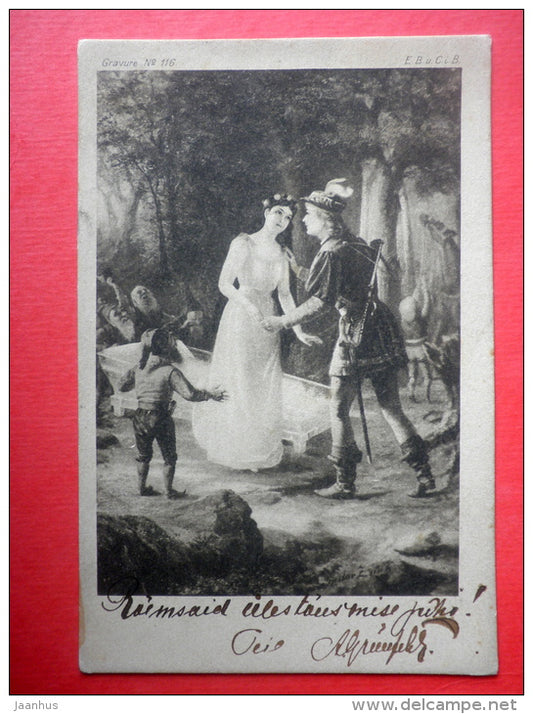 illustration - Snow White and the Seven Dwarfs - Gravure nr 116 - circulated in Estonia Wesenberg Imperial Russia 1907 - JH Postcards