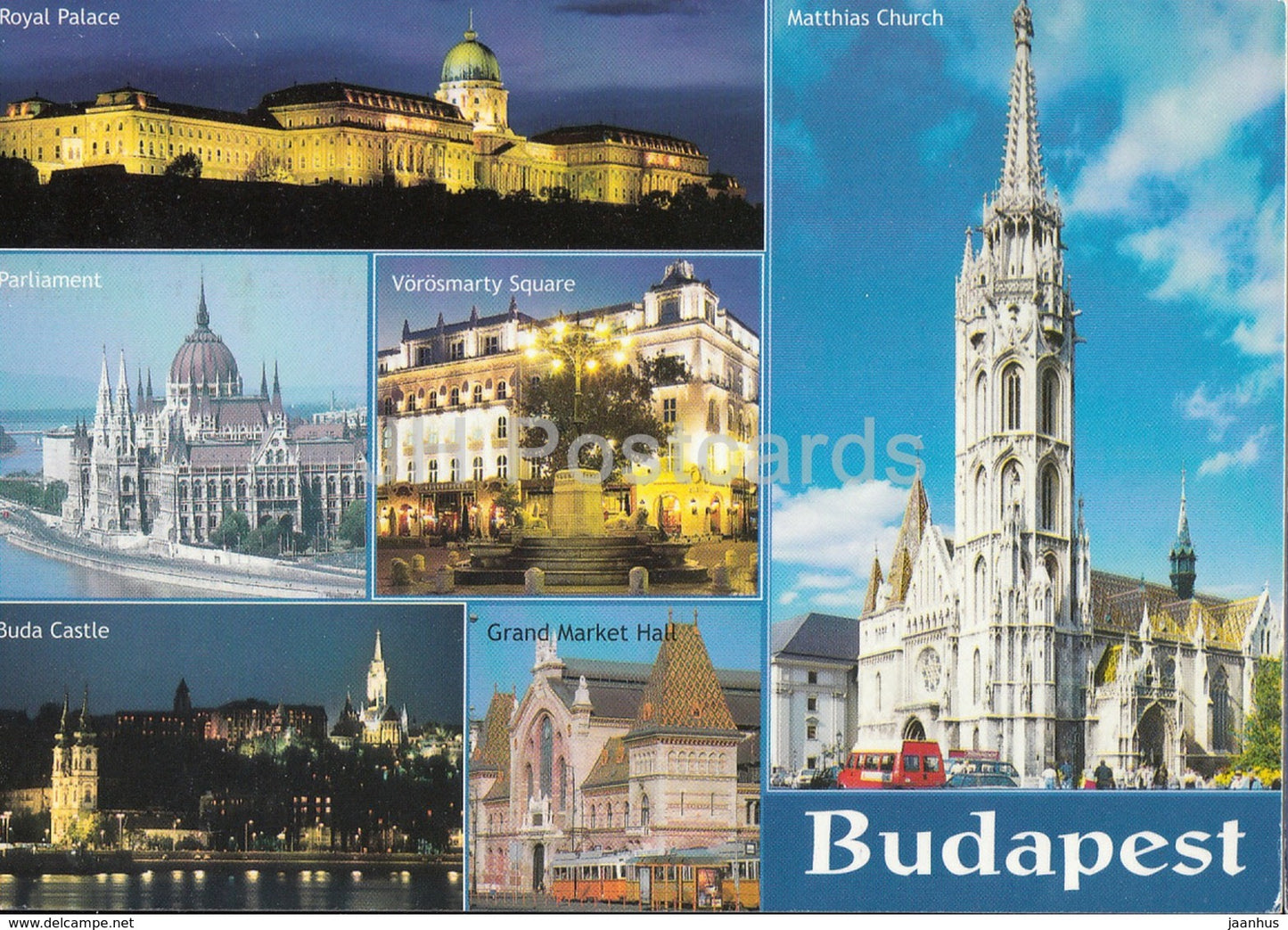 Greetings from Budapest - Buda Castle - Parliament - Royal Palace - architecture - 2000 - Hungary - used - JH Postcards