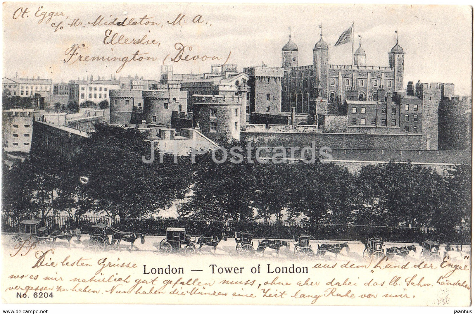 London - Tower of London - horse carriage - 6204 - old postcard - 1903 - England - United Kingdom - used - JH Postcards