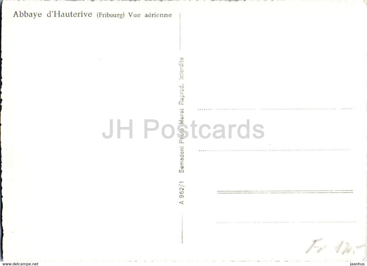 Abbaye d'Hauterive - Vue aerienne - carte postale ancienne - Suisse - inutilisée