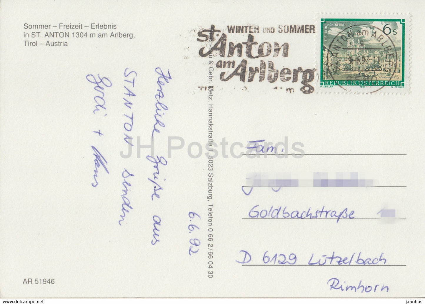 St Anton 1304 m im Arlberg - Tirol - church - Sommer - Freizeit - Erlebnis - multiview - 1992 - Austria - used