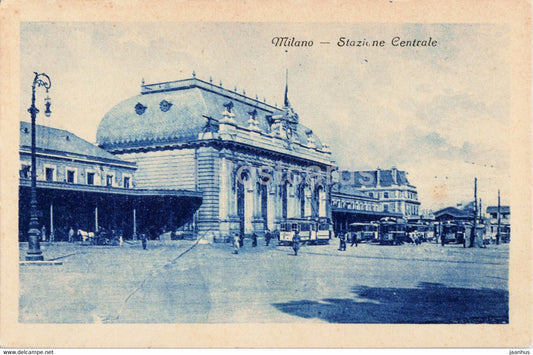 Milano - Milan - Stazione Centrale - railway station - trams - 8 - old postcard - Italy - unused - JH Postcards