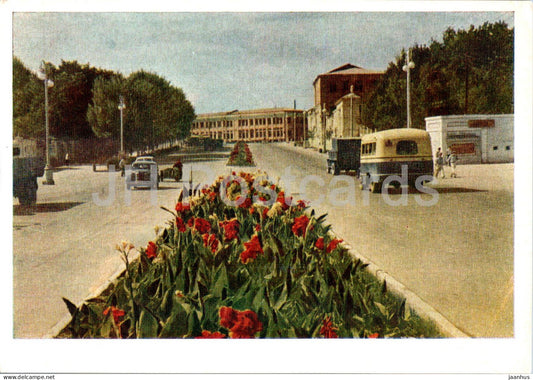 Tashkent - Hamza street - bus - old postcard - 1957 - Uzbekistan USSR - unused - JH Postcards