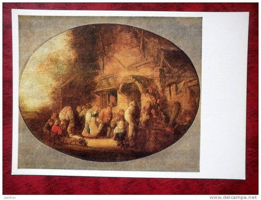 Painting by Adriaen van Ostade - village fete, festival - art - unused - JH Postcards