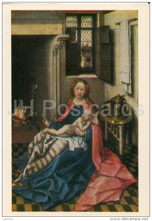 painting by Robert Campin - The Virgin and Child by the Fireplace - Flemish art - Russia USSR - 1980 - unused - JH Postcards