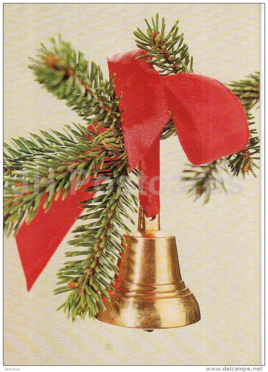 Christmas Greeting Card - 2 - christmas bell - fir - Estonia - used in 1993 - JH Postcards