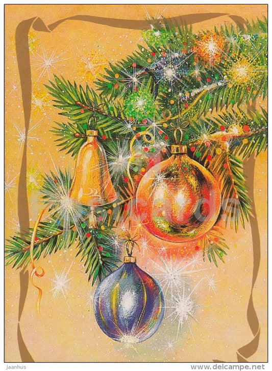 New Year Greeting Card - illustration - decorations - Russia USSR - unused - JH Postcards