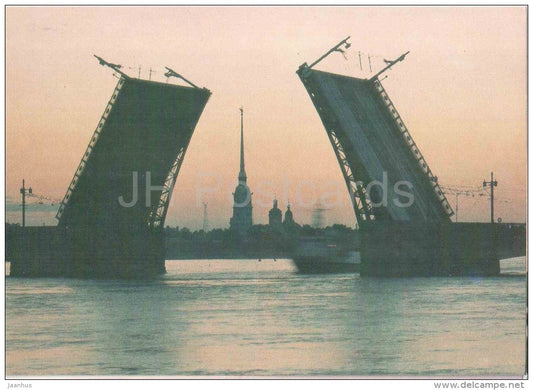 Palace Bridge over the Neva river - White Nights - Leningrad - St. Petersburg - 1986 - Russia USSR - unused - JH Postcards