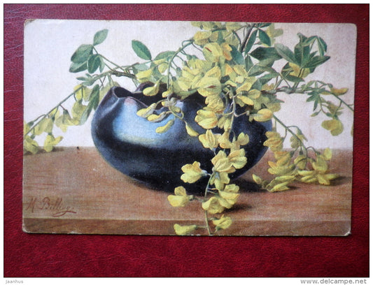 Flowers in a vase - illustration by M. Billing - still life - Serie 428 - old postcard - Germany - unused - JH Postcards