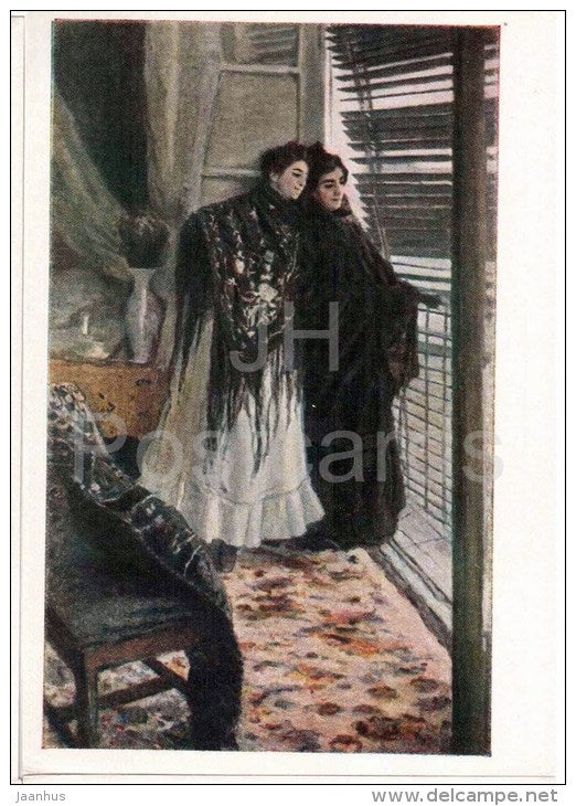 painting by K. Korovin - At the Balcony . Leonora and Imperio - State Tretyakov Gallery - russian art - unused - JH Postcards