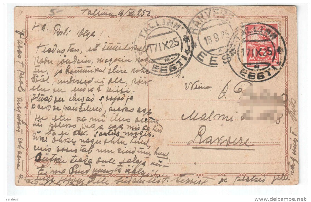 illustration by Fiebiger - mountain , trees - Amag 379 - old postcard - circulated in Estonia 1925 , Rakvere -  used - JH Postcards