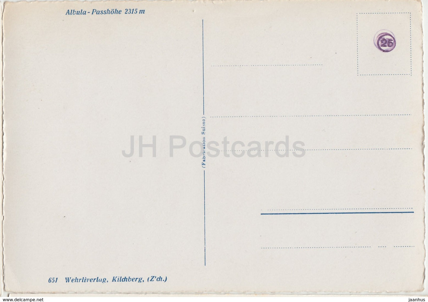Albula Passhohe 2315 m - Switzerland - unused