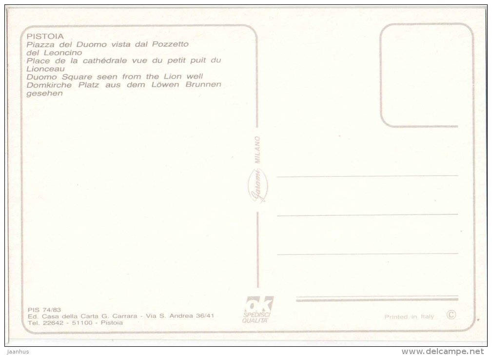 Piazza del Duomo vista dal Pozzetto del Leoncino - Lion Well - Pistoia - Toscana - PIS 74/83 - Italia - Italy - unused - JH Postcards