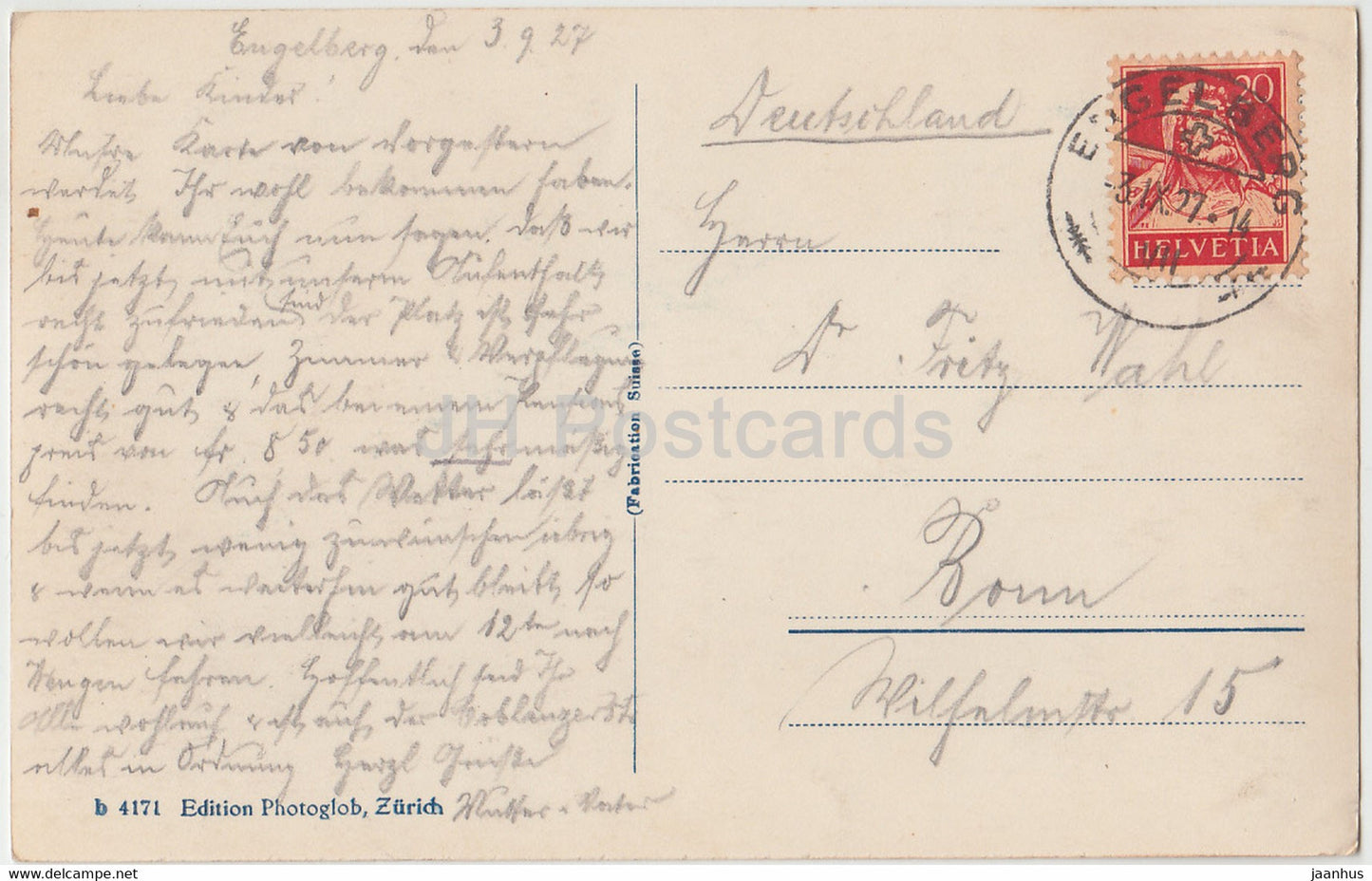 Engelberg - Hahnen - Spannorter - Titlis - alte Postkarte - 1927 - Schweiz - gebraucht