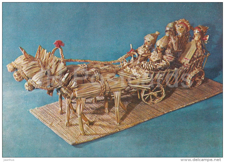 Old Belarus Wedding - horses - Belarusian Straw Toys - 1974 - Russia USSR - unused - JH Postcards