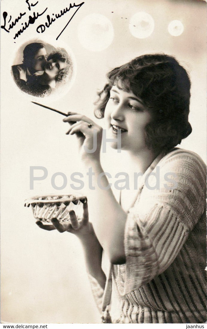 woman - couple - old postcard - 1928 - France - used - JH Postcards