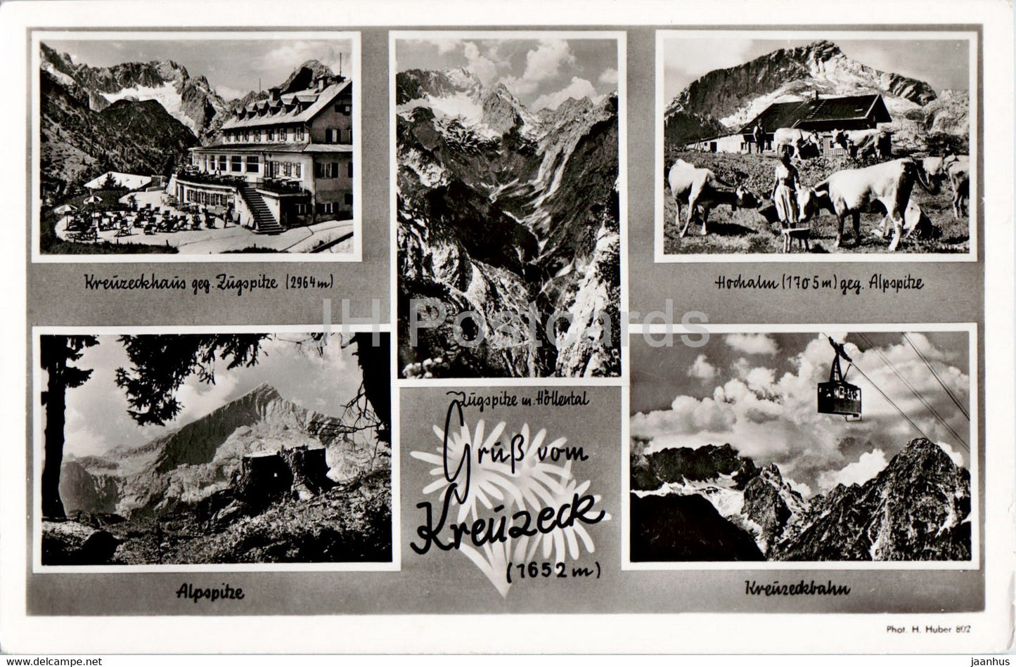 Gruss vom Kreuzeck - Kreuzeckhaus - Hochalm - Alpspitze - cable car - old postcard - Germany - unused - JH Postcards