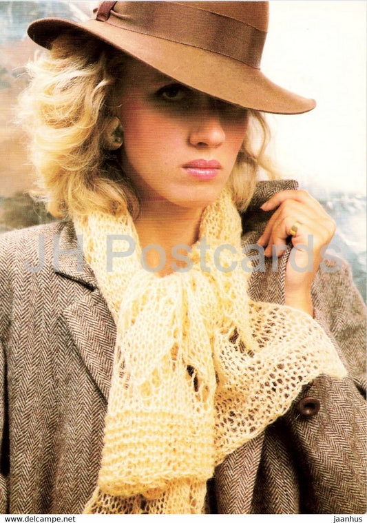 shawl - hat - Women Fashion - knitting patterns - woman - 1987 - Czechoslovakia - unused - JH Postcards