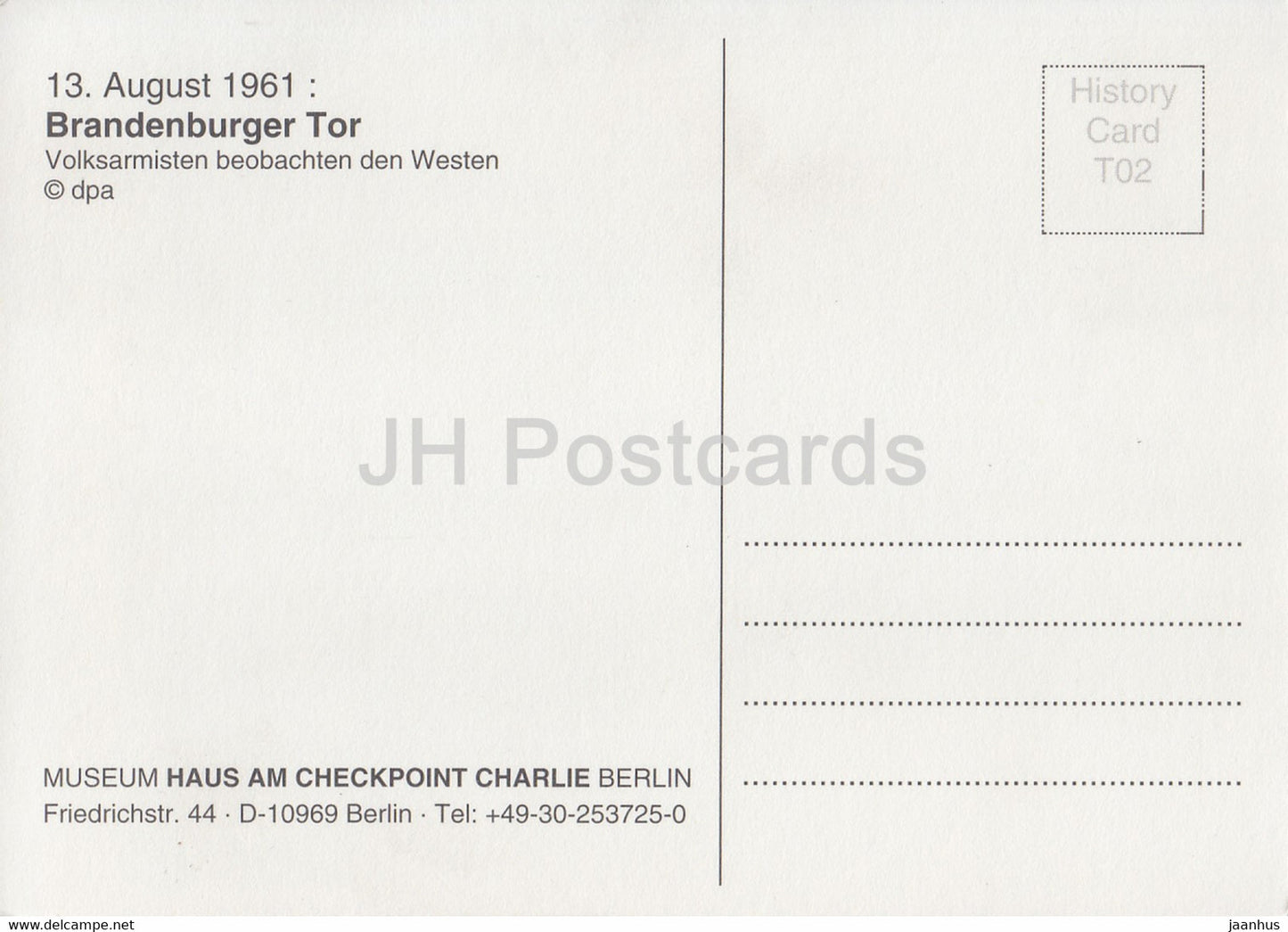 Berlin - 13 August 1961- Branderburger Tor - Volksarmisten beobachten den Westen - 12 - Germany - unused