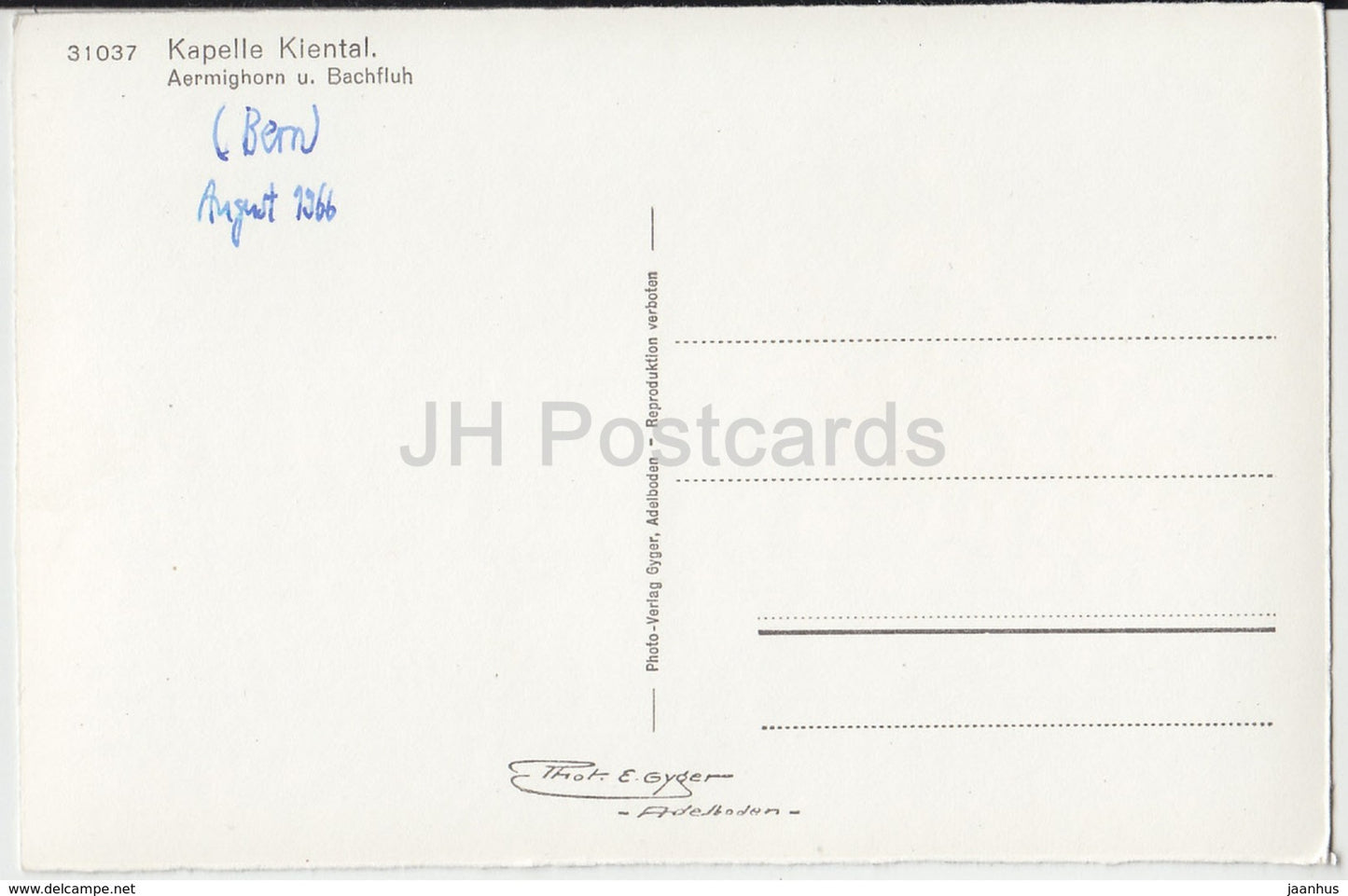 Kapelle Kiental - Aermighorn u. Bachfluh - Kapelle - 31037 - Schweiz - 1966 - gebraucht