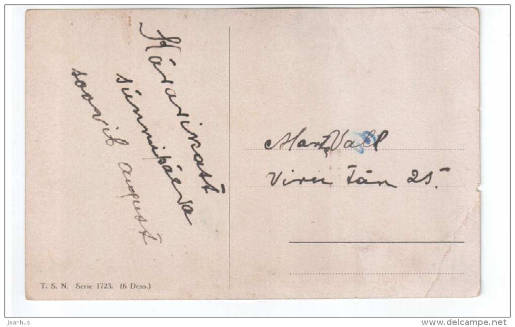 illustration by Otto Scheuerer - Cock - T. S. N. Serie 1723 - old postcard - circulated in Estonia - used - JH Postcards