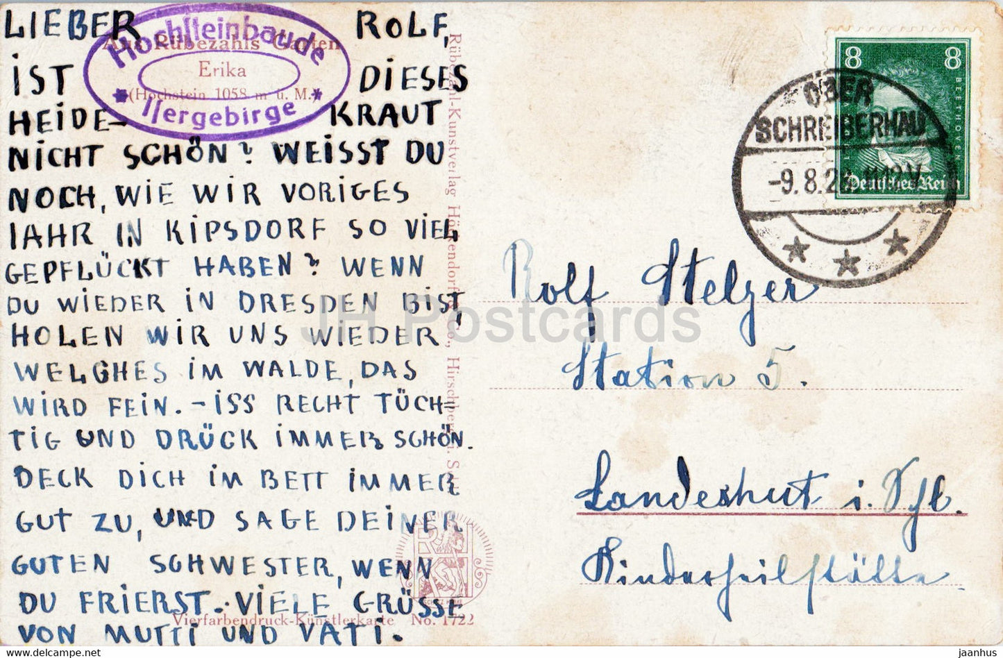 Aus Rubezahls Garten - Erika - illustration - nature - Flores - carte postale ancienne - 1928 - Allemagne - utilisé