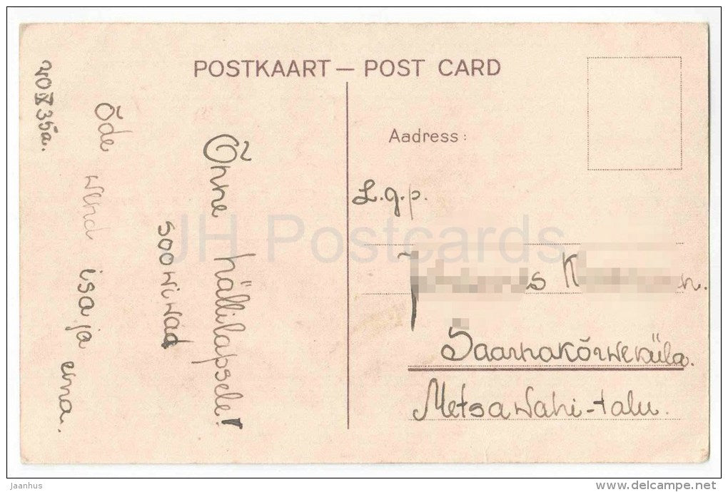 Birthday Greeting Card - chrysanthemum - flowers - old postcard - circulated in Estonia 1935 - JH Postcards