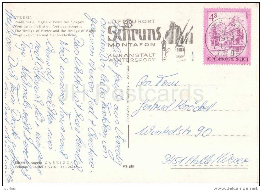 Ponte della Paglia e Ponte dei Sospiri - Straw and Sighs bridges - Venezia - Venice - VE 180 - Italia - Italy - used - JH Postcards