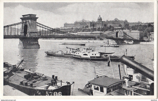 Budapest - Kettenbrucke mit Burg - ship - steamer - old postcard - Hungary - unused - JH Postcards
