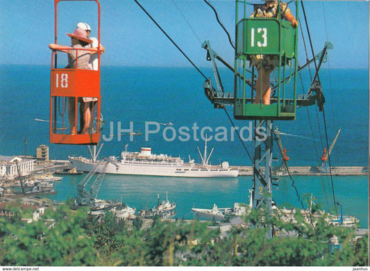 Yalta - View from Darsan Hill - cable car - ship - Ukraine USSR - unused - JH Postcards