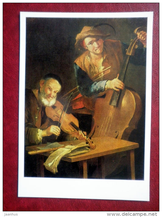 painting by Giacomo Francesco Cipper , Musicians - violin - chello - italian art - unused - JH Postcards