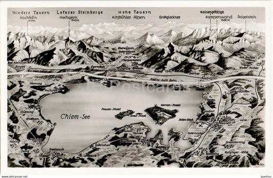 Chiemsee - map - 332 - old postcard - Germany - unused - JH Postcards