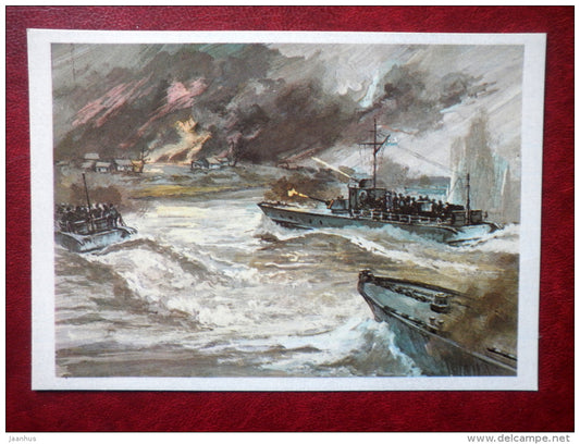 Backlash - by I. Rodinov - soviet armored boats - WWII - 1984 - Russia USSR - unused - JH Postcards