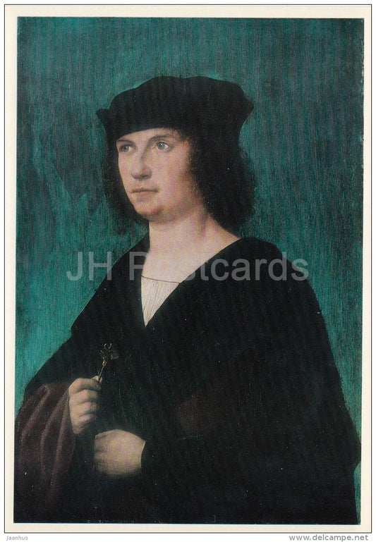 painting by Unknown Artist - Portrait of a Man with Carnation - German art - large format - 1974 - Russia USSR - unused - JH Postcards