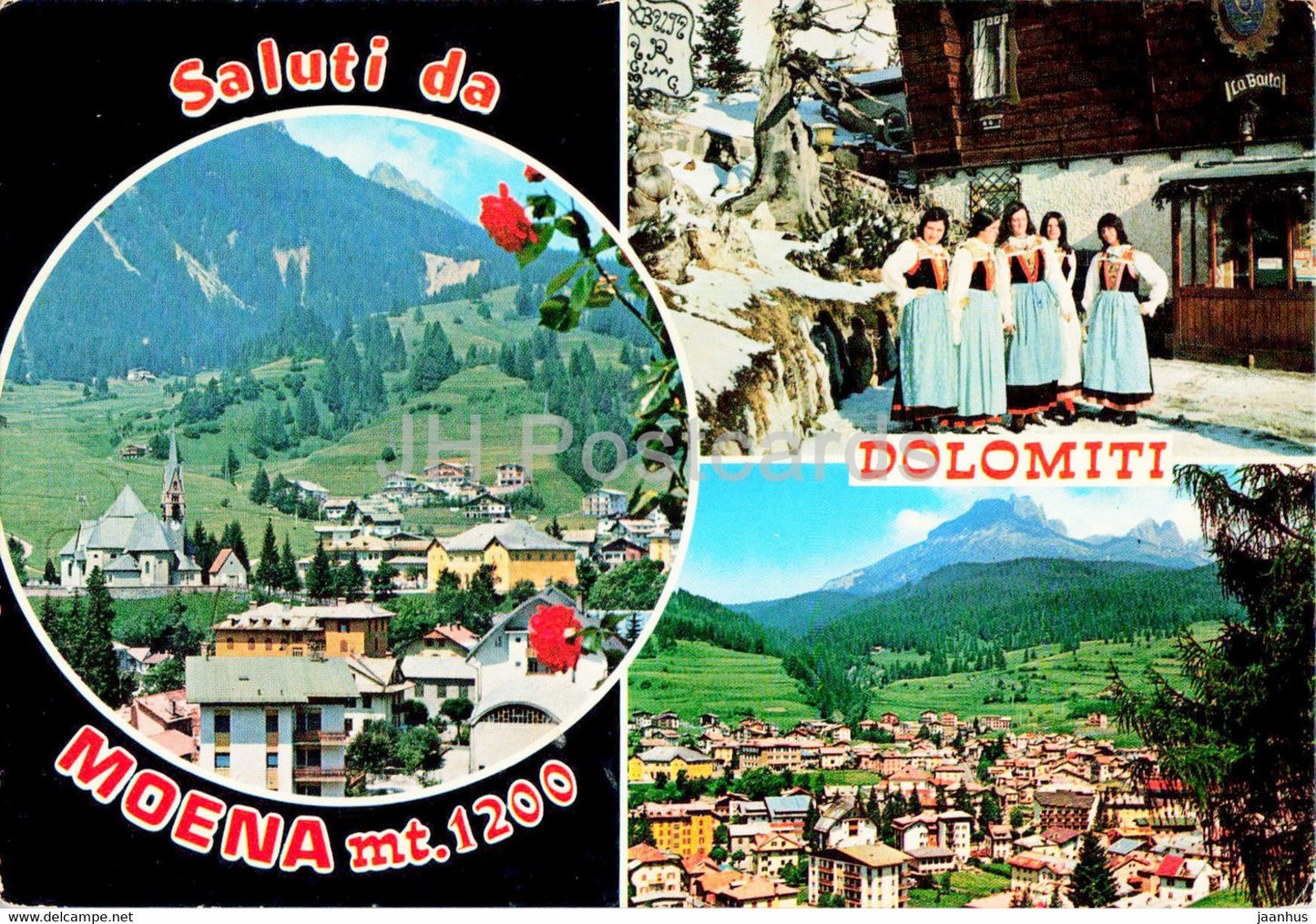Saluti da Moena - Dolomiti - folk costumes - 1977 - Italy - used - JH Postcards