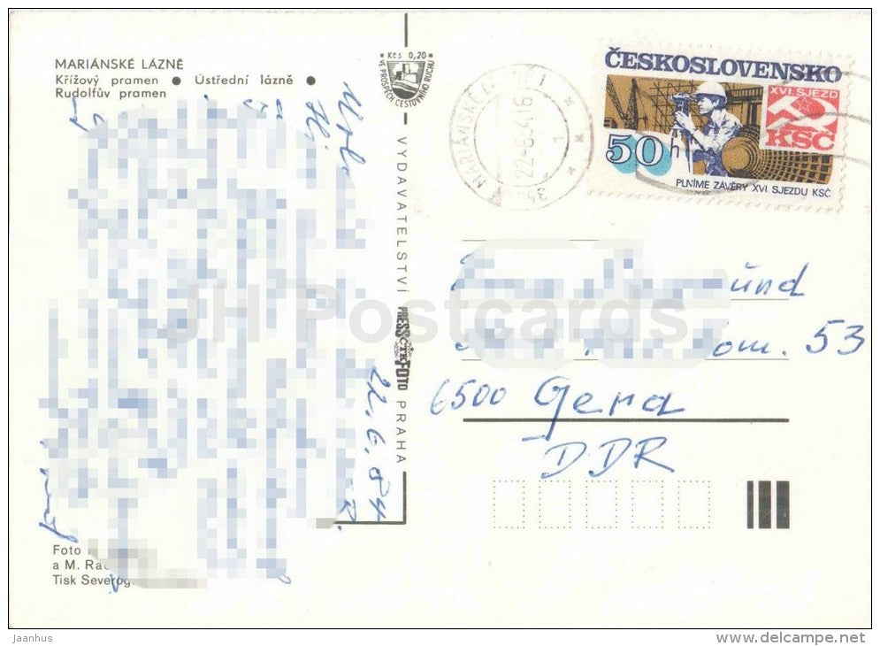 Marianske Lazne - Marienbad - spa - Cross spring - Rudolph Spring - Czechoslovakia - Czech - used 1984 - JH Postcards
