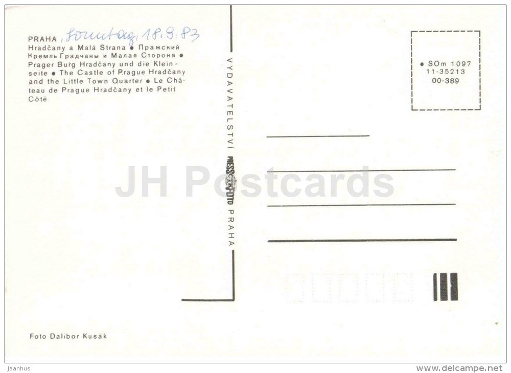 The castle of Prague Hradcany and the Little Town Quarter - Praha - Prague - Czechoslovakia - Czech - used 1983 - JH Postcards
