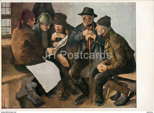painting by Leibl - Die Dorfpolitiker - Village Politicians - German art - Germany - unused - JH Postcards