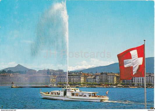 Geneve - Geneva - Le Jet d'Eau et le Mt Blanc - waterjet - boat - 1973 - Switzerland - used - JH Postcards